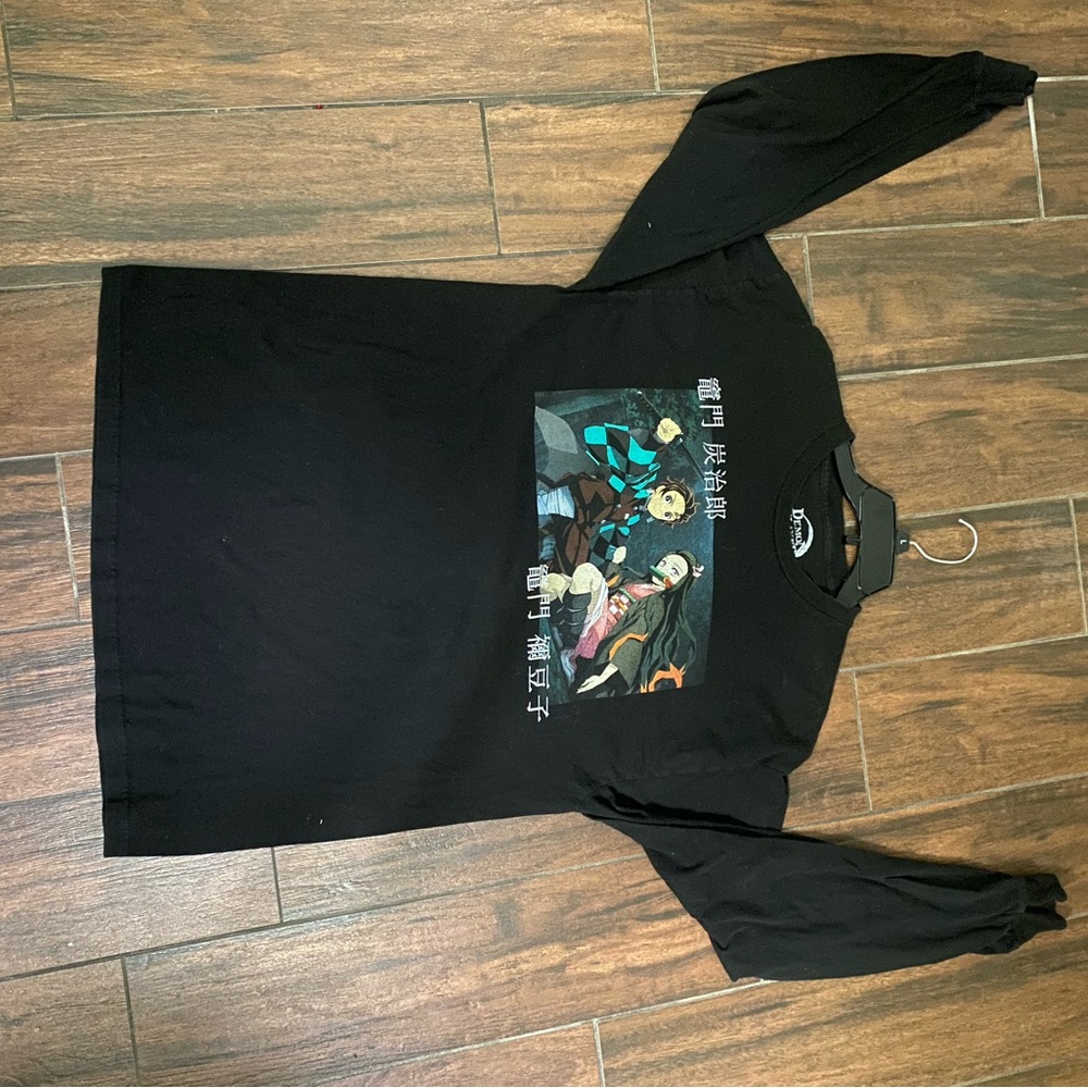 Demon Slayer Black Long Sleeve Shirt – Anime Graphic Tee, Size Large